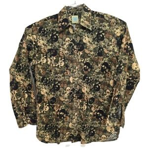 Dos Carolinas‎ Shirt Mens Large Camo Skull Crossbones Button Front Cotton